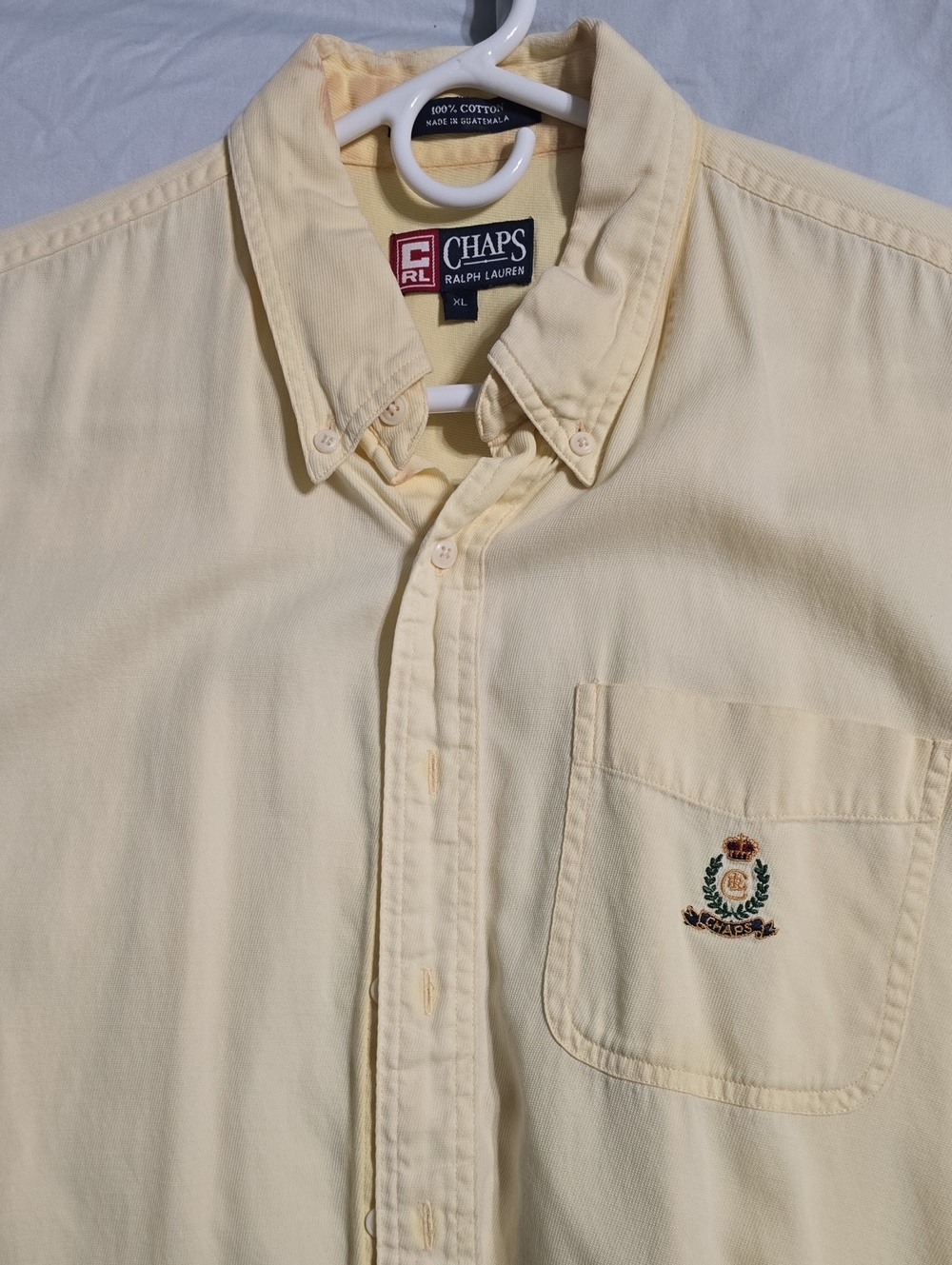 Chaps Pale Yellow Button-Down with Embroidered Crest